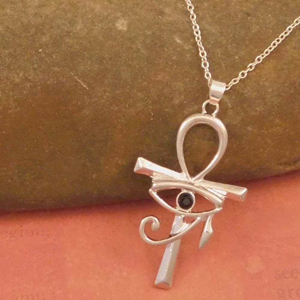 Egyptian Ankh Cross with Eye of Ra Necklace